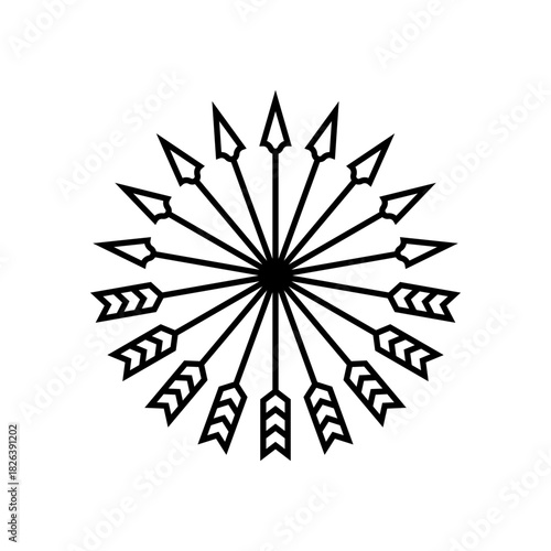 Crossed bow arrows. Line art vector. Outline isolated illustration on white background.
