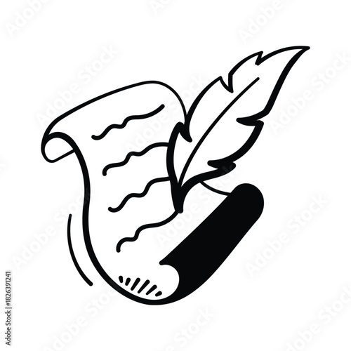 A classic scroll and quill representing writing, literature, and creativity