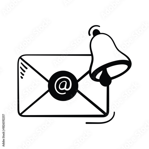An envelope with a bell signifying school alerts and announcements doodle icon