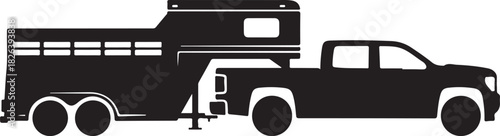 Heavy duty pickup truck towing a gooseneck livestock trailer