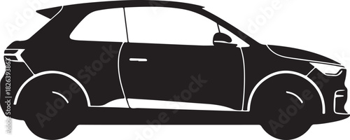 Modern hatchback car silhouette side view isolated on white background