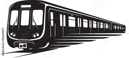 Modern subway train in silhouette with isolated windows and doors