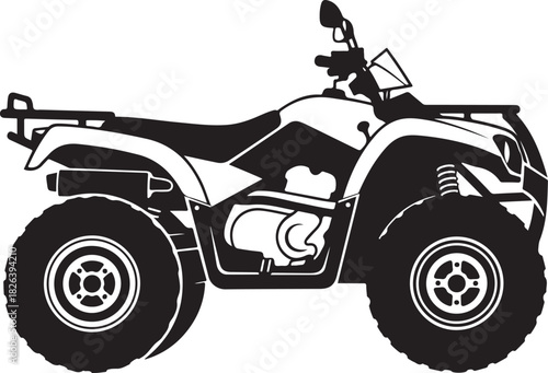 Black and white illustration of an all-terrain vehicle (atv) side view