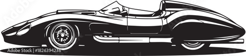 Vintage racing sports car silhouette, classic automobile vector graphic