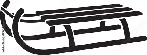 Classic wooden sled silhouette isolated on white, winter sport icon