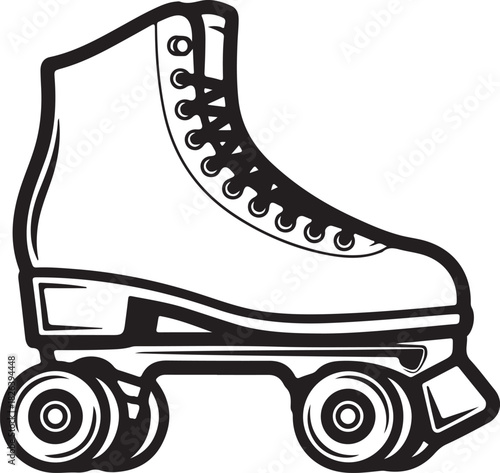 Retro roller skate illustration with laces and wheels, isolated graphic