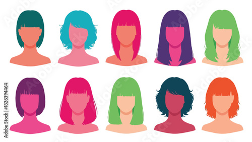 Set of Colorful Female Avatar Icons with Various Trendy Hairstyles