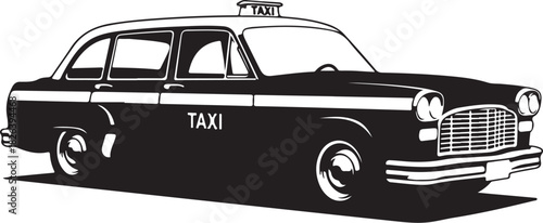 Iconic black and white vintage taxi cab illustration