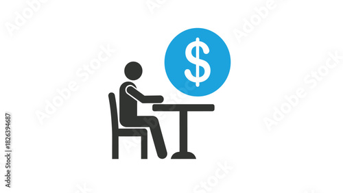 Person Sitting at Table with Dollar Sign Icon Vector Illustration