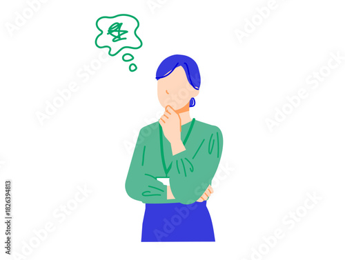 企業で働くビジネスウーマンが困っている表情のイラスト。フラットデザイン。