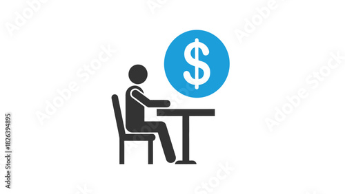 Financial Planning or Consultation Icon: Person Sitting at Desk with Dollar Sign Symbol