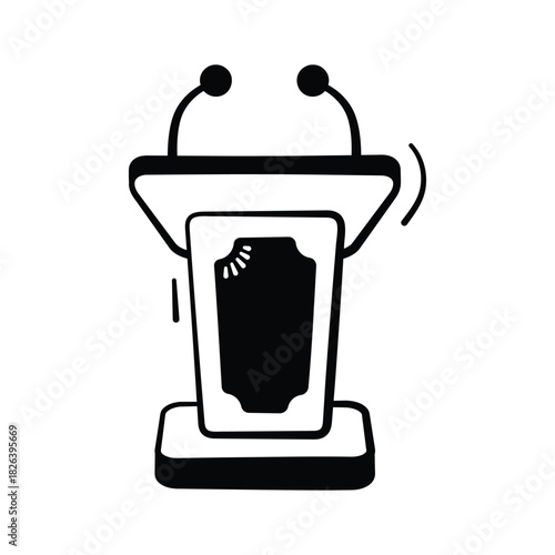 Doodle icon of speaker podium symbolizing presentations, assemblies, and student speeches