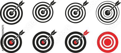 Collection of dartboard icons with arrows target bullseye
