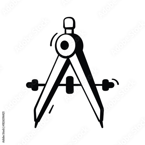 Doodle icon of compass tool, for geometry, mathematics, and drawing circles