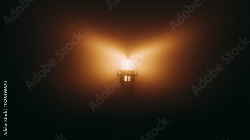 sailor. Lighthouse beam cutting through morning fog at a coastal maritime scene. travel magazines, destination branding, designed for outdoor magazines and nature guides, used by event planners.