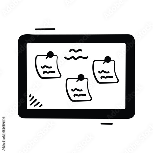 A bulletin board with sticky notes for reminders and classroom notices doodle vector