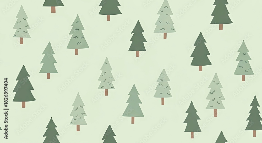 Obraz premium Pattern of green evergreen trees on light green background 
