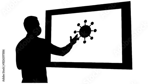 Coronavirus presentation by masked man on whiteboard display