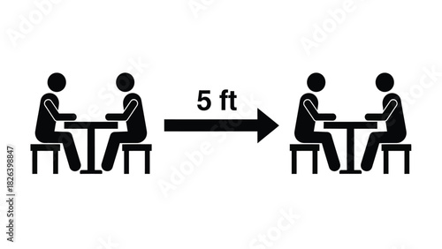 Social Distancing Rule Icon for Restaurant or Cafe Seating - 5 Feet Minimum Separation Pictogram Vector