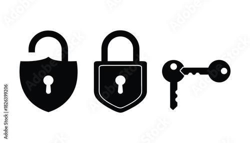 Unlocking security solutions black and white vector illustration