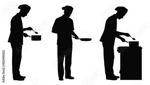 Chef cooking silhouette vector illustration stock image art