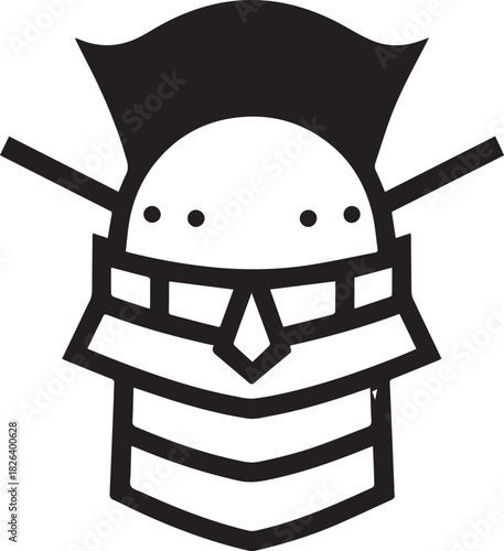 Minimal silhouette style vector samurai helmet armor logo design featuring bold black shapes, clean line art, traditional warrior aesthetics, strong cultural identity, modern branding icon ideal for m