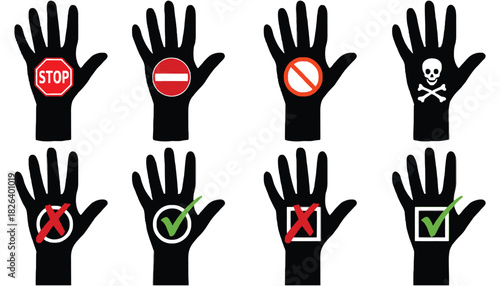 Hand signals safety signs stop no entry danger approval denial