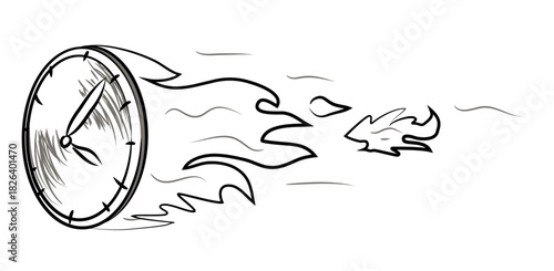 hand drawn vector illustration of a burning clock on transparent background