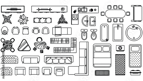 Architectural floor plan symbols for interior design layout