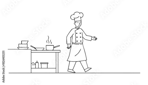 Chef illustration cooking food preparation restaurant kitchen