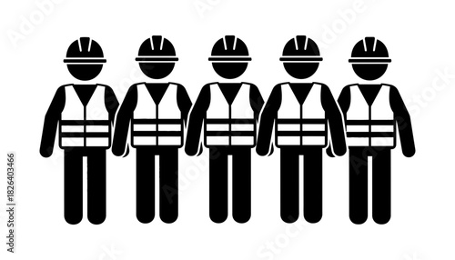 Construction workers team wearing safety vests and hard hats
