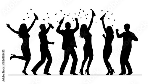 Celebration party silhouettes with confetti and drinks vector