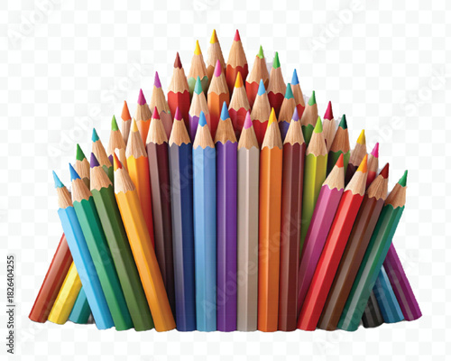 realistic 3d pile of multi color pencils in different style isolated on transparent background 