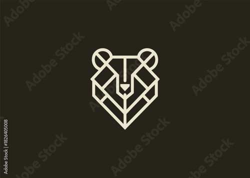 A simple bear logo using bold minimal lines to create a strong and grounded silhouette, conveying power, calmness, and natural resilience in a straightforward modern form