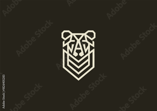 A simple bear logo using bold minimal lines to create a strong and grounded silhouette, conveying power, calmness, and natural resilience in a straightforward modern form