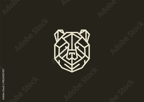 A simple bear logo using bold minimal lines to create a strong and grounded silhouette, conveying power, calmness, and natural resilience in a straightforward modern form