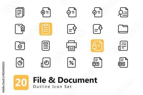 Document File Outline Icon Set. Papper Work Icon Collection. EPS Vector Illustration. Suitable for Any Project