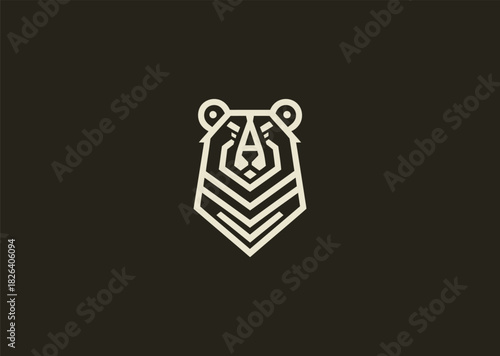 A simple bear logo using bold minimal lines to create a strong and grounded silhouette, conveying power, calmness, and natural resilience in a straightforward modern form