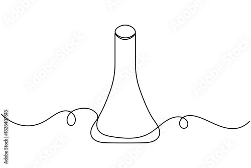 Laboratory glassware continuous one line drawing on white background minimalist scientific experiment outline vector illustration
