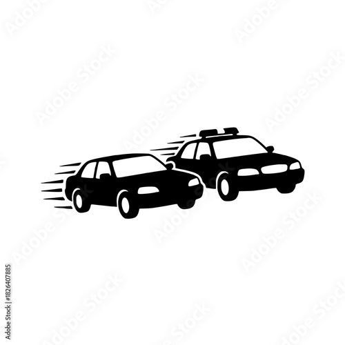 Dynamic monochrome design featuring a speedy police chase, perfect for emphasizing urgency, action, and law enforcement themes in your creative projects