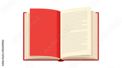A red open book on a white background