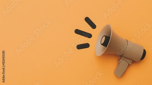 Minimal paper megaphone on orange background, creative concept symbolizing communication, marketing and advertising promotion announcement