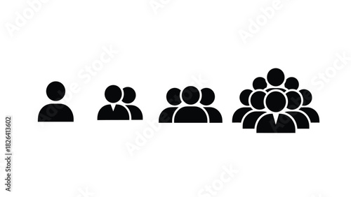 Vector People Icons Set: Single User, Small Group, Medium Team, and Large Crowd Symbols Collection