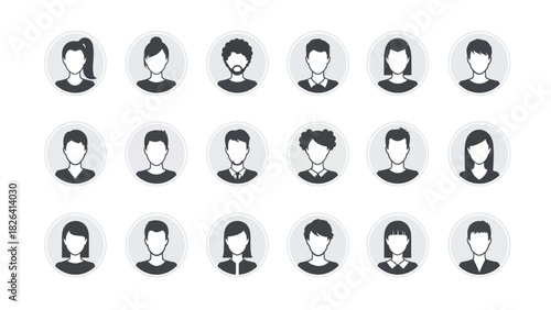 User Profile Avatar Icons Set: Collection of Generic Male and Female Default Account Placeholders