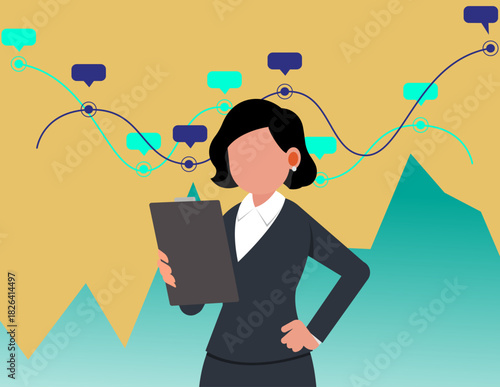 Investment strategy and economic analysis. Businesswoman analyzes the fear and greed index on the stock market chart.