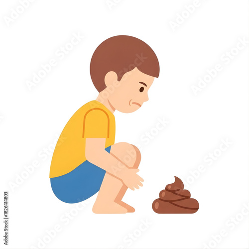 kid with poop vector illustration