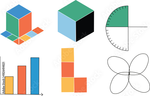 colorful geometric shapes and math illustrations for educational 