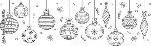 Festive Christmas Ornaments A Detailed Black and White Line Art Illustration, Ready for Coloring