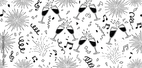 Celebrating the new year with champagne glasses clinking and confetti bursting for a festive occasion