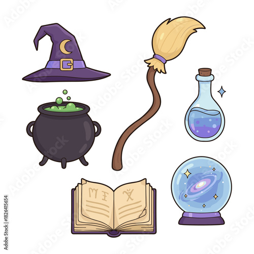 Witchcraft objects set for magic and Halloween